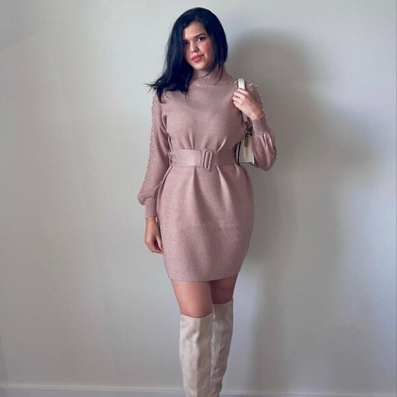 Mini Sweater Dress Pearl with belt - Picture 4 of 4